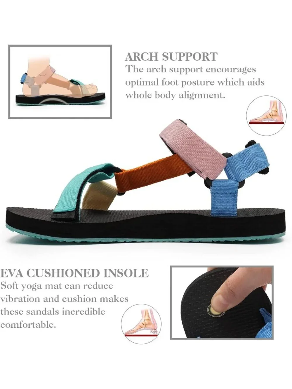 Women's Colourfull Hiking Sandals with-Arch-Support Webbing-Outdoor Beach Water